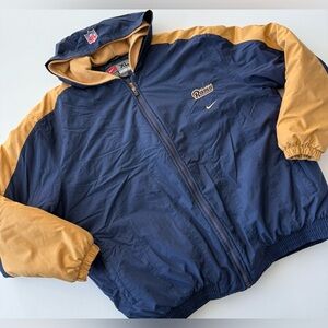Vintage St. Louis Rams Coat Jacket Men’s XL Nike Team Quilted Lining Hooded NFL